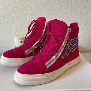AUTHENTIC GIUSEPPE ZANOTTI HOT PINK SUEDE SHOES SWAROVSKI CRYSTALS 38